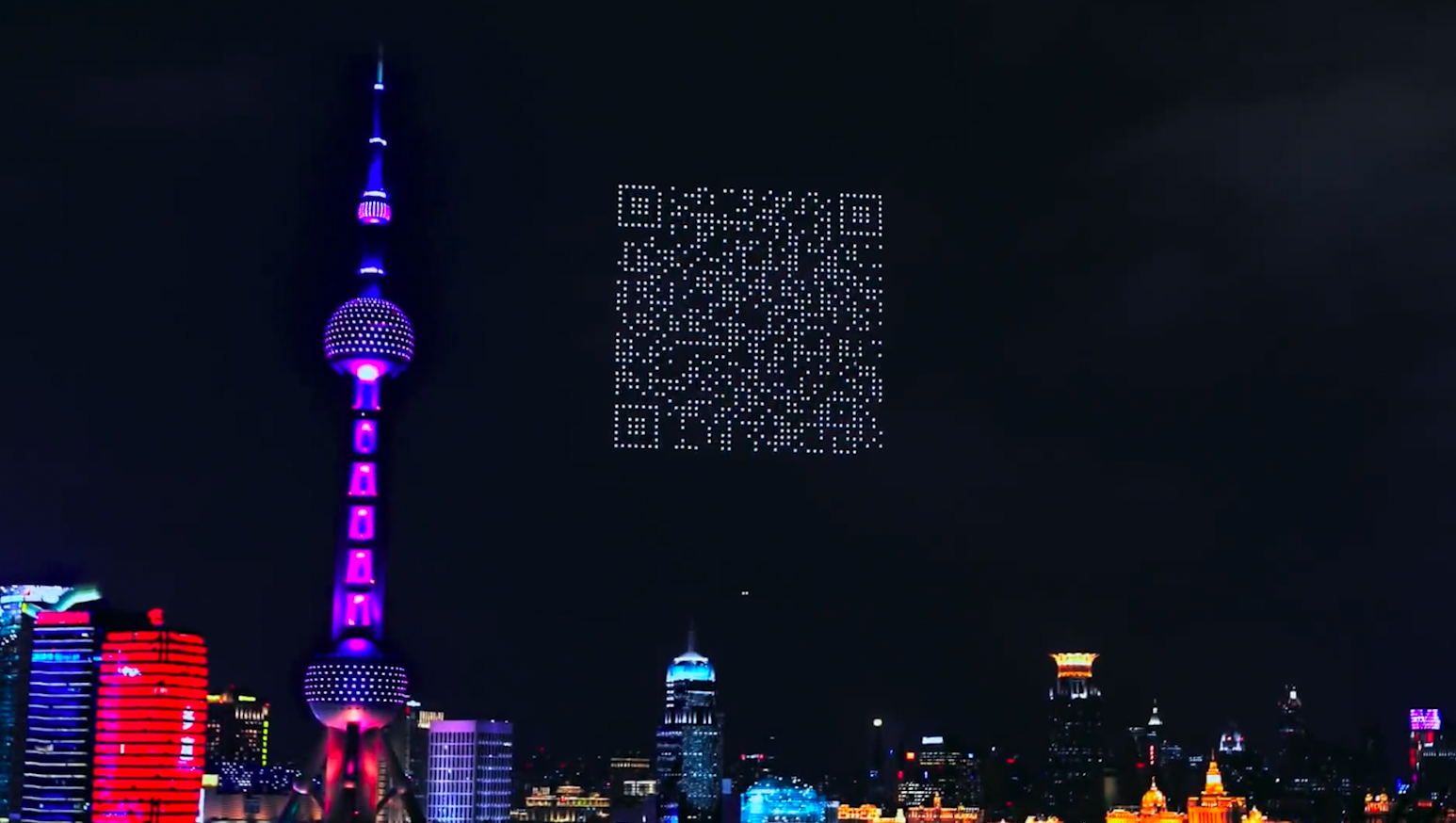 Drones forming a QR code in Shanghai